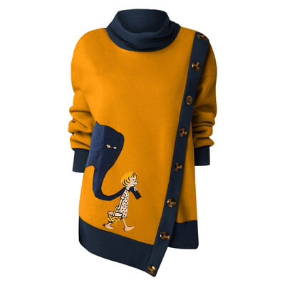 

Tailored Fashion Women Plus Size Button Splice Print Long Sleeve O-Neck Sweatshirt
