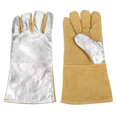 

Greensen 35mm Work Protection Cow Leather Aluminized Welding Gloves High Temperature Safety Protection