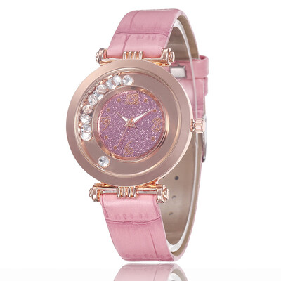 

Watch leather strap creative heart-shaped digital ladies watch with diamonds