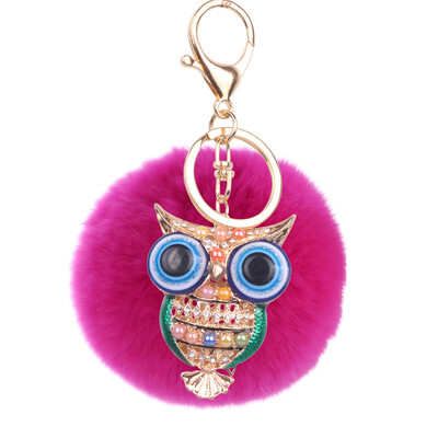 

8cm Rex Rabbit Fur Ball Owl Keychain Cute Animal Lady Bag Mobile Phone Pendant