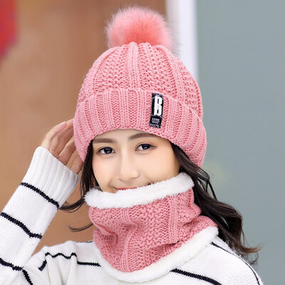 

Fashion Cotton B Letters Knitted Hat And Hat Scarf Women Soft Winter Warm Beanies Caps Outdoor Sport Hats
