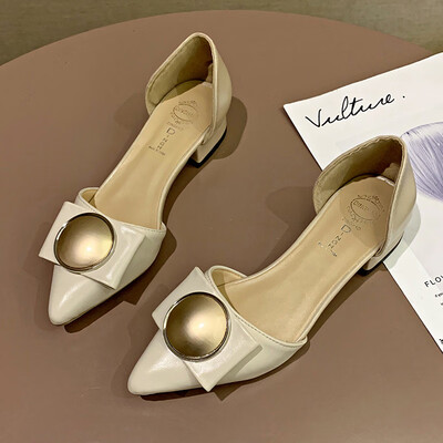 

Net red shoes women 2019 spring&summer new Joker thick heel student bean shoes pointed shallow mouth grandma shoes