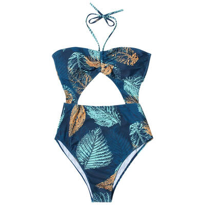 

Sexy One Piece Bikini Swimsuit Women Flower Print Halter Padded Swimwear