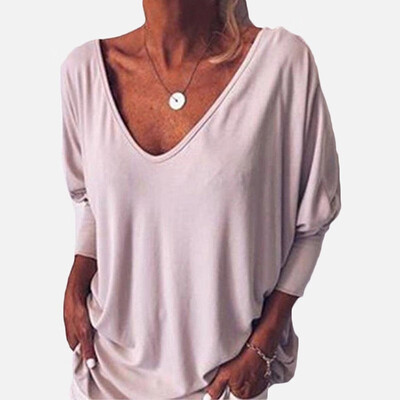 

Womens Solid Color Baggy Tops Summer Loose 34 Sleeve Casual T-Shirts Blouse