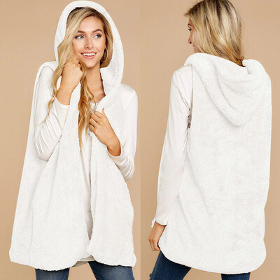 

Roseonmyhand Women Lady Faux Fur Solid Hoodie Sleeveless Warm Vest Waistcoat Outwear Tops