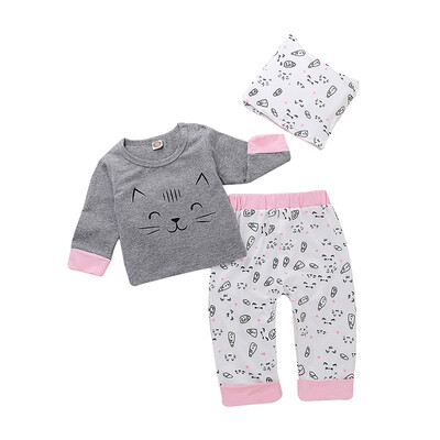 

Baby Girls Boys Animal Printed Clothing Set Cotton Infant Long Sleeve T-shirt Tops Trousers Hat