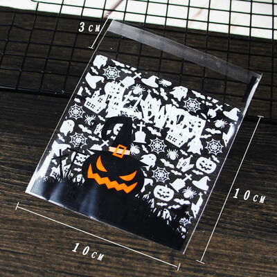 

100Pcs Halloween Self Adhesive Cookie Candy Bags Biscuits Snack Baking Package Bags Treat Funny Party Gifts