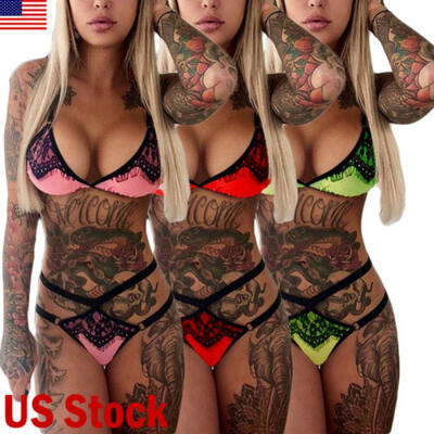 

Women Sexy Lingerie Corset Lace Bikini Bralette Bralet Bra Underwear Set 2pcs