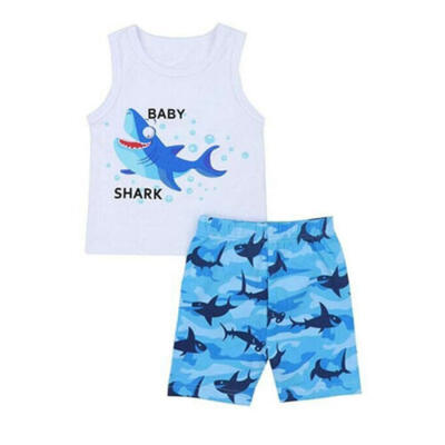 

2PCS Toddler Baby Boy Summer Clothes Sleeveless Tee TopsShorts Pants Set 0-3Y