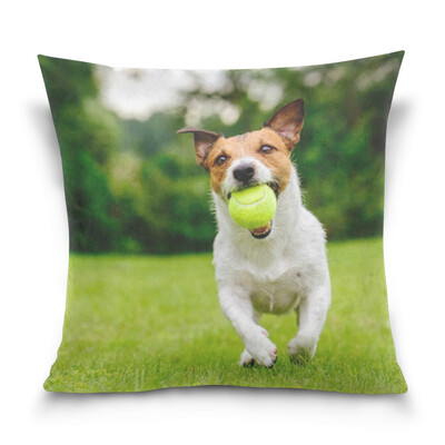 

ALAZA Throw Pillow Case Decorative Pillow Covers 16 X 16 inch Happy Pet Dog Pattern Pillowcase