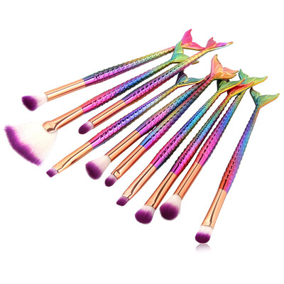 

Gobestart New Arrival 10Pc Mermaid Foundation Eyeshadow Contour Eye Lip Makeup Brushes Set