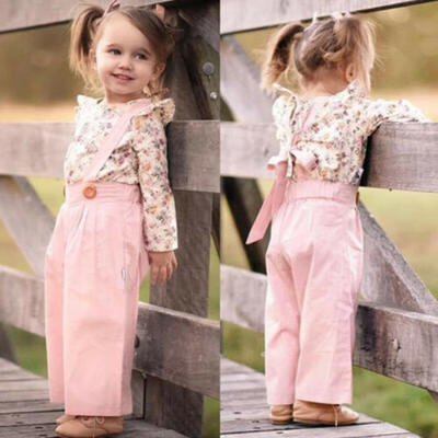 2PCS Toddler Kid Baby Girl Floral T-shirt TopLong Pant Outfit Clothes Sets