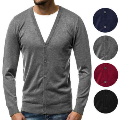 

NEW Mens Casual Slim Fit Knit V-Neck Cardigan Stylish Sweater Coat Jacket Tops