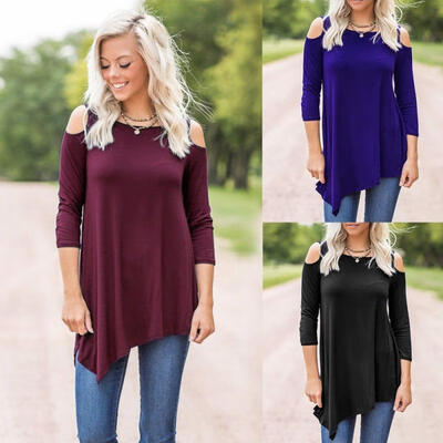 

Women Ladies Off Shoulder Long Sleeve Shirt Loose Casual Blouse Tops T-Shirt