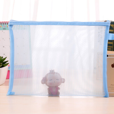 

Transparent Mesh Bag Student Exam Portable Pencil Case Large Capacity Zippered Document Bag Pen File Storage Bag