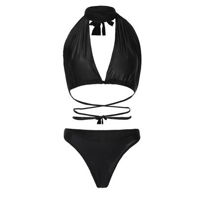 

Sexy Women Two-Piece Swimsuit Cross Bandage Halter Bikini Set Bathing Suit