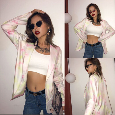 

Toponeto Fashion Autumn Women Office Worker Print Full Sleeve Pocket Suit Jacket Coat