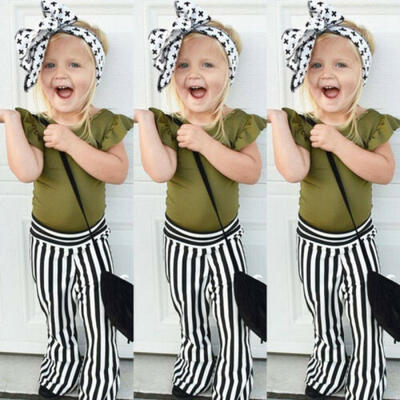 

Kids Baby Girl Top T-shirtStriped Bell Bottom Pants Leggings Outfit Set Clothes