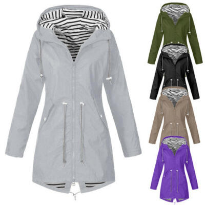 

Womens Lady Long Sleeve Hooded Wind Jacket Ladies Outdoor Waterproof Rain Coat