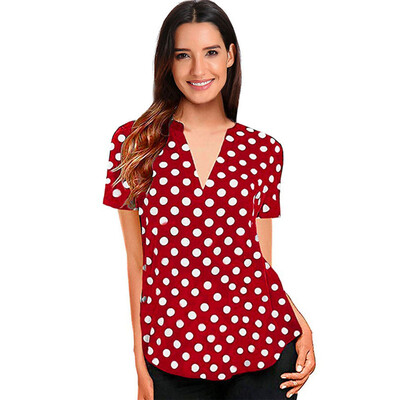 

Nomeni Women Summer Polka Dot Short Sleeve V Neck Tunic Shirt Tops Blouse