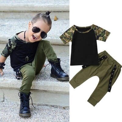 

Toddler Kids Baby Boy Clothes Set Camo Top T Shirt Tee Harem Pants Outfit Set