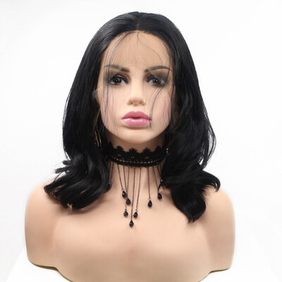 

Amazing Star Lace Frontal Bob Wave Wigs Black Color Half Hand Tied Heat Resistant Synthetic Hair with Baby Hair