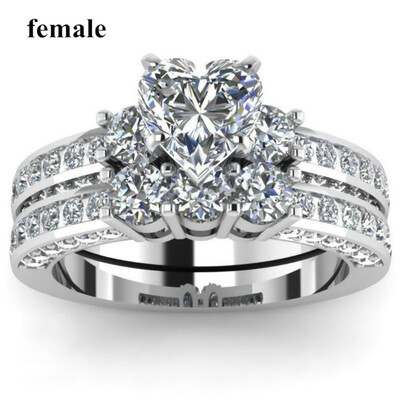 

Couple Rings His Hers Heart Shape Three-Sonte Zircon Womens Mens Wedding Ring