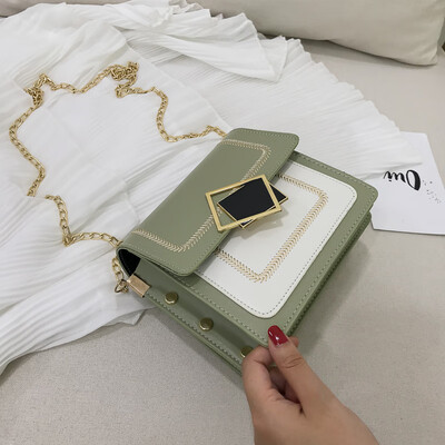 

2019 new Korean fashion embroidery line hit color wild chain bag female small fresh simple temperament shoulder Messenger bag