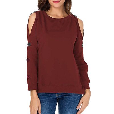 

Nomeni Women Sweatshirts Pullover Cold Shoulder Long Sleeve Loose T Shirt Blouses Top