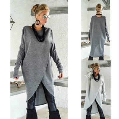 

Women Ladies Loose Vintage Round Neck Irregular Hem Long Top Jumper Shirt Dress