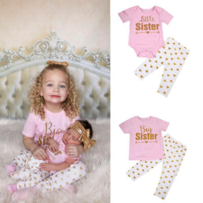 

NEW Sister Matching Newborn Baby Girls Romper T-shirt Tops Pants Outfit Clothes