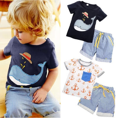 

Baby Kids Boys Cute Tops T-shirt Striped Shorts Summer Outfits Clothes 1-7 Years