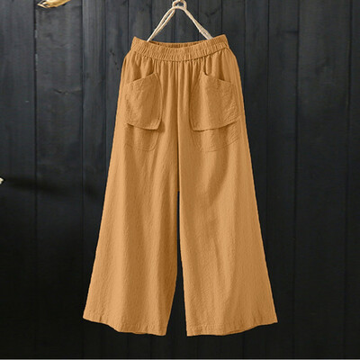 

Tailored Women Casual Cotton&Linen Solid Color Trousers Loose Pant