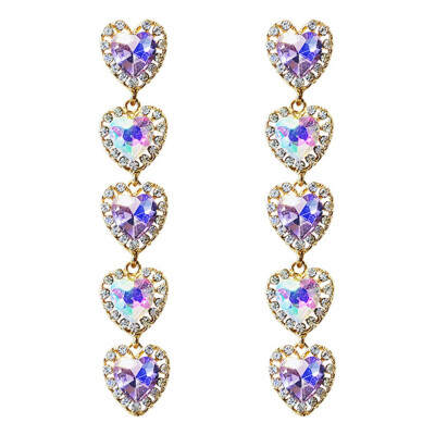 

2019 Fashion Five Love Heart Colorful Crystal Long Earrings