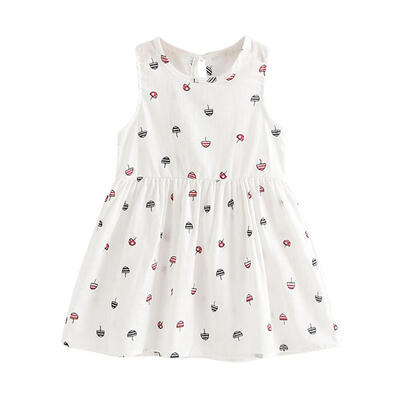 

Summer Backless Girls Dress Children Cute Umbrella Print Cotton Clothing