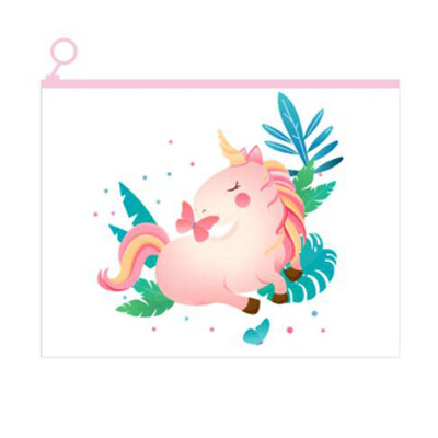 

yuangong Exquisite Life Essentials Colorful Unicorn Ring Zipper File Bag Pencil Case Plastic Portfolio Bag