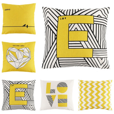 

Yellow Geometric Home Decorative Cotton Throw Square Pillow Case Cushion Cover