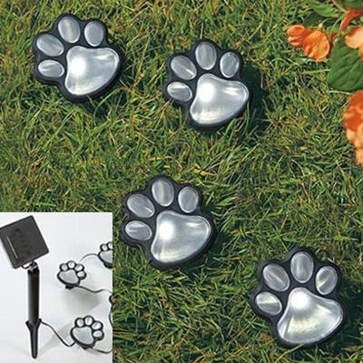 

4 solar dog animal paw print Lights garden statue lantern LED path 3&quot light lamp