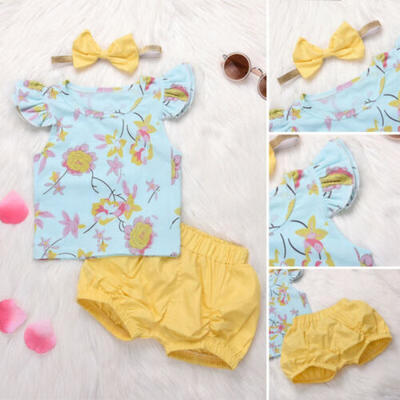 

Newborn Kids Baby Girls Lace Flowers Tops T-shirt Shorts Outfits Clothes Summer