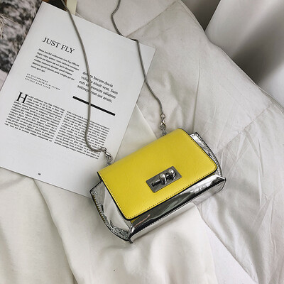 

Chic bag new 2019 net red western style small square bag textured patent leather chain bag buckle womens bag messenger bag tide