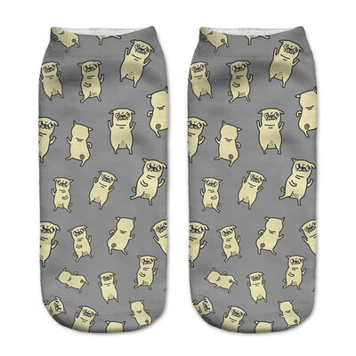 

1Pair Women Low Cut Ankle Socks Funny Socks Cat Cartoon 3D Printing Socks Cotton Hosiery Printed Socks