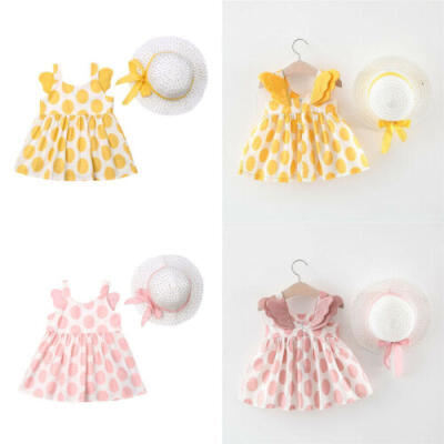 

Newborn Toddler Kids Girl Summer Clothes Sundress DressStraw Sunhat Outfits Set