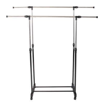 

Rolling Dual Bar Closet Organizer Storage Clothes Hanger Garment Shelf Rack