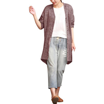 

Toponeto Women Bohemian Coat Casual Solid Shirt Long Sleeve Top Cotton Linen Blouse
