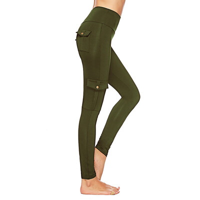 

Womens Elastic Tights Hip-up Bottom-up Pants Pocket Buttons Yoga Pants