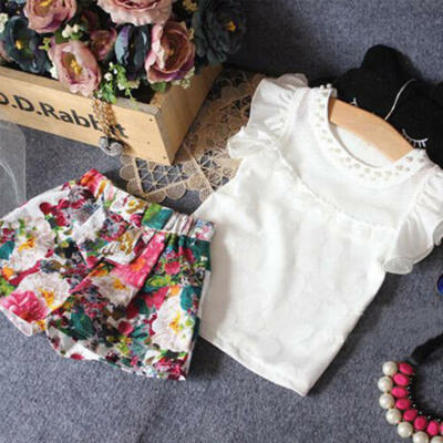 

Kids Baby Girls 2PCS Summer Clothes Lace Tops Skirt Floral Shorts Pants Outfits