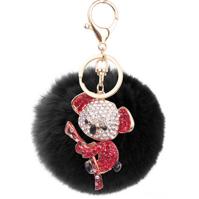 

8cm rex rabbit fur ball alloy diamond koala keychain cartoon couple bag car pendant