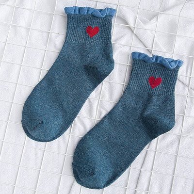 

Kawaii Women Heart Pattern Soft Breathable Ankle-High Cute Casual Cotton Socks