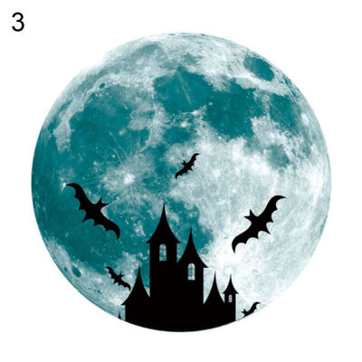 

30cm Round Halloween Moon Castle Bats Glow in Dark Luminous Wall Stickers Decor