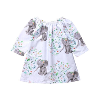 

Newborn Infant Kids Baby Girl Elephant Flowers Long Sleeve Dress Casual Clothes